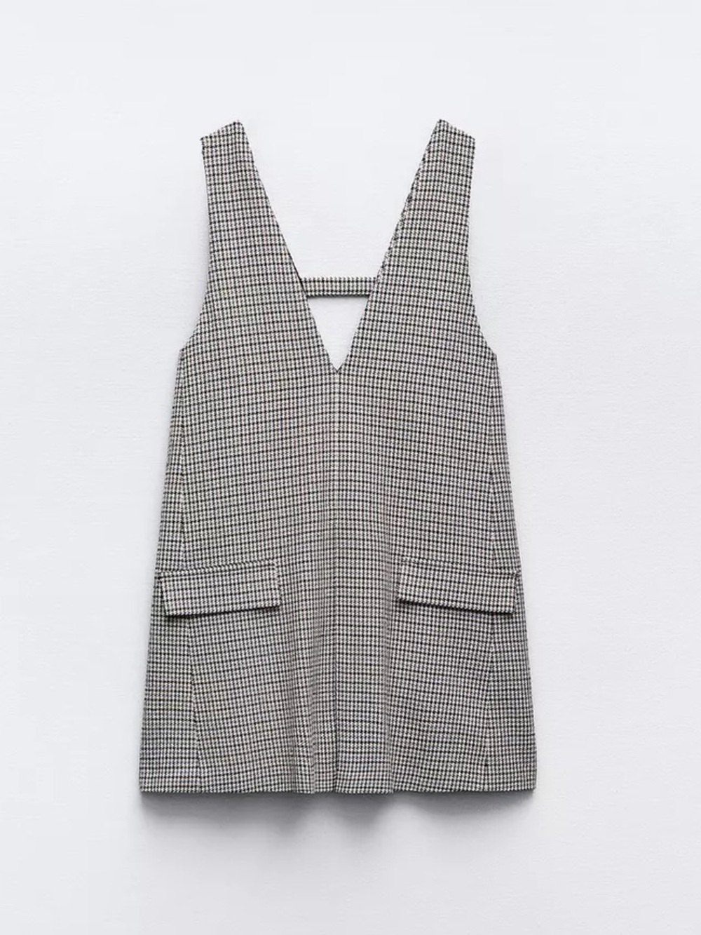 Zara Plaid V-Neck Pinafore Mini Dress Blue Brown Ivory Size XL